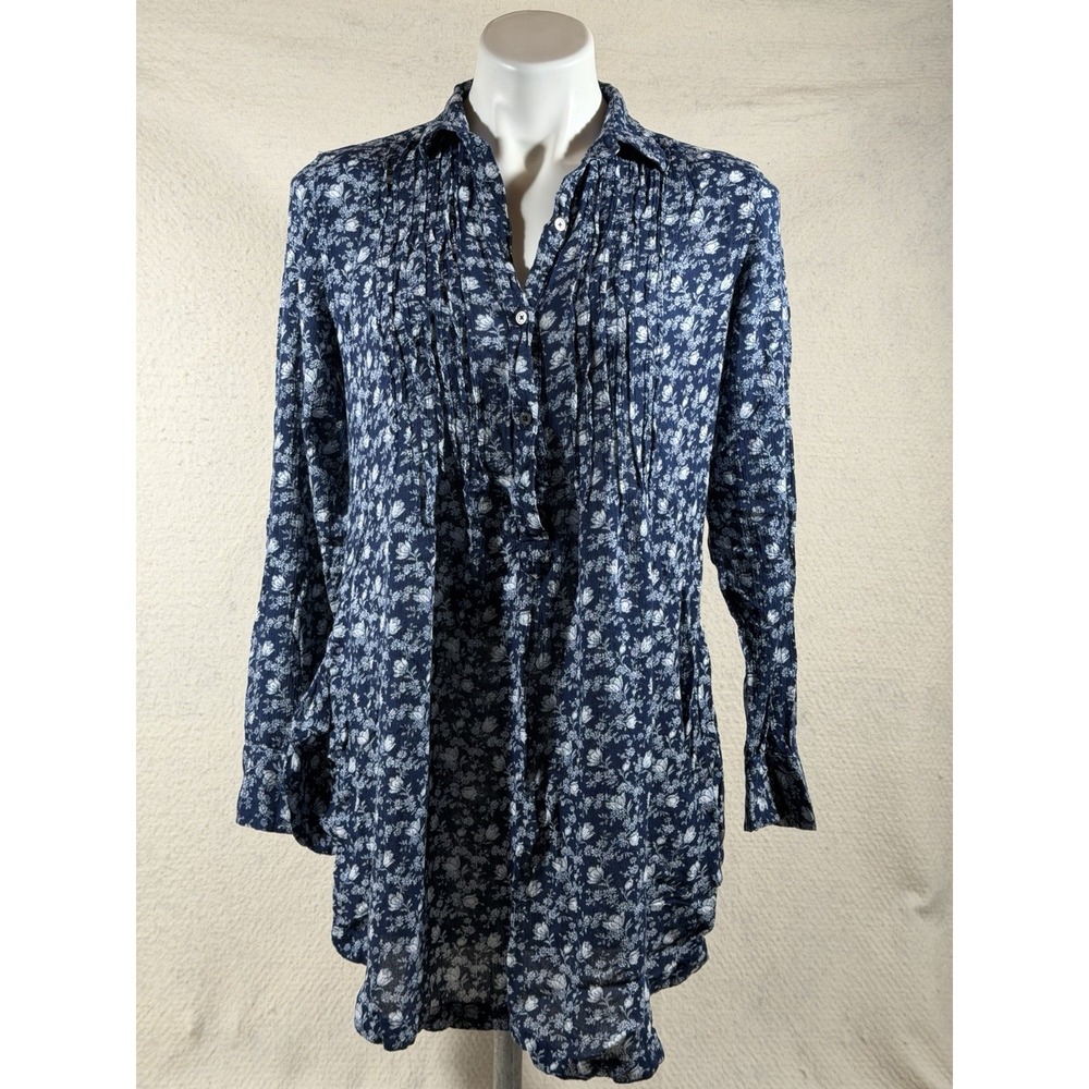 Denim Supply Ralph Lauren Womens M Blue Floral Tunic Blouse Boho Cottagecore